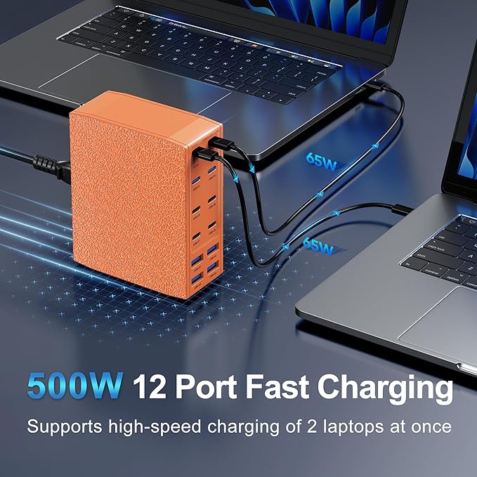 500W USB C Charger Block, 12-Port USB C Charging Station