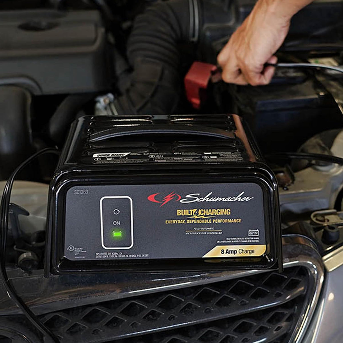 schumacher electric 8a car battery charger & maintainer showing dimensions