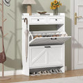 Shoe Cabinet with 2 Flip Drawers & 2 Storage Drawers, Rustic Farmhouse Narrow