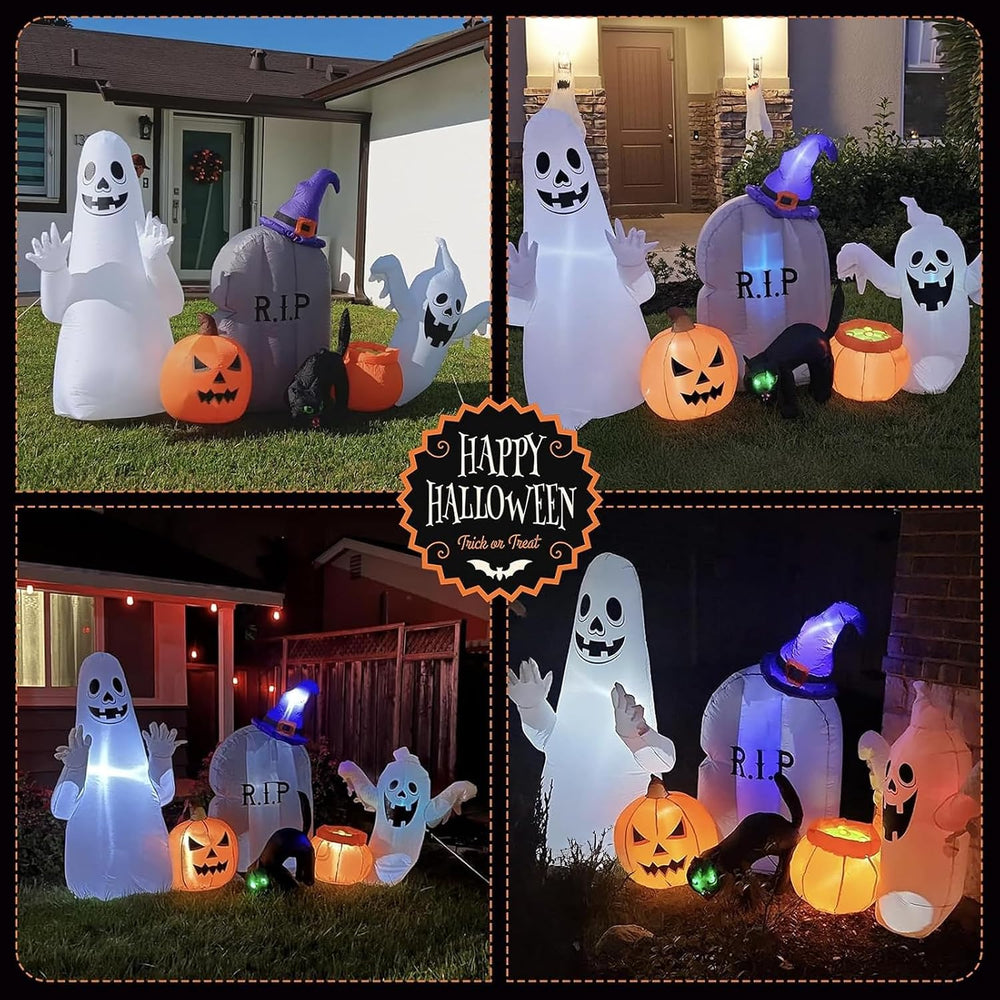 MGparty 8FT Halloween Inflatable Ghost Cat Pumpkin