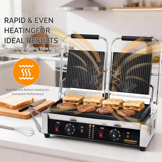Bonnlo 813 Commercial Sandwich Make, 3600W Stainless Steel Countertop Panini