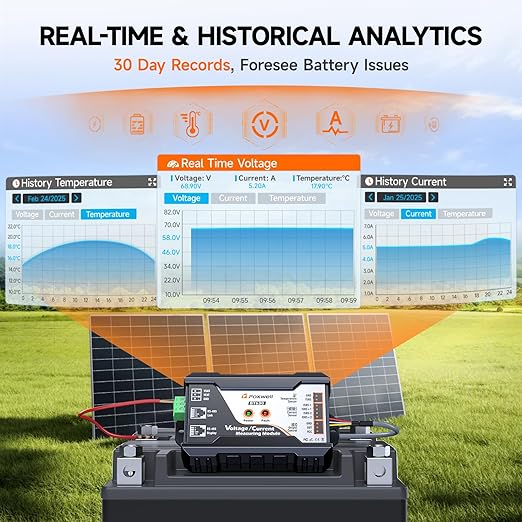 600A Shunt Battery Monitor, 0-120V Bluetooth Amp/Volt/Watt/Capacity Monitor
