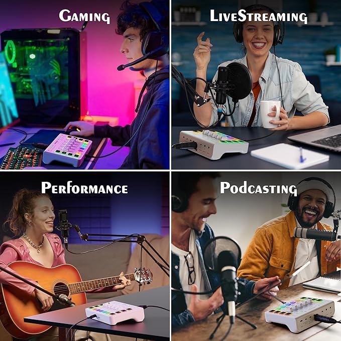IXTECH Gaming Audio Mixer 4 Channel Soundboard, Streaming RGB PC Audio Interface