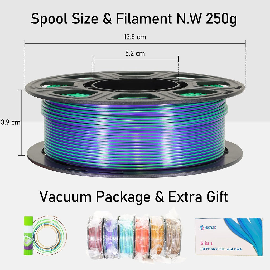 mika3d 6 spools bicolor dual color 1.75mm 3d showing dimensions
