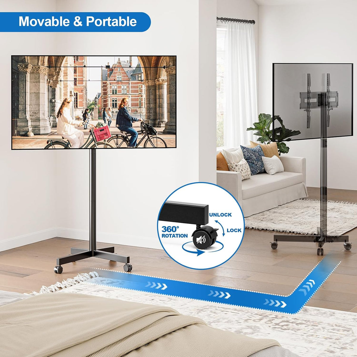 mobile tv cart rolling tv stand for 23-65 on a desk or shelf