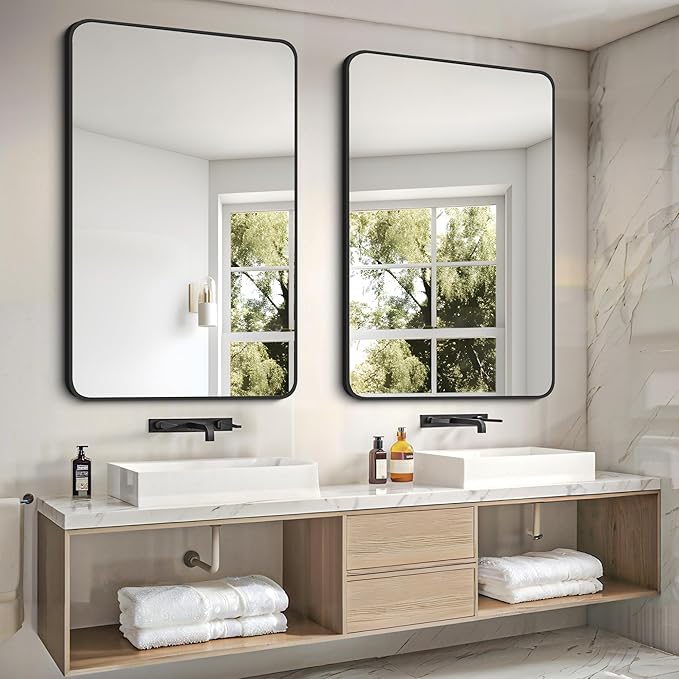 FORBATH Black Bathroom Mirror, Rectangular Vanity Mirror 30 x 48 Inch Wall