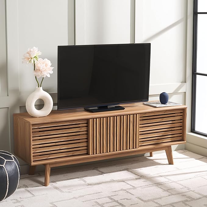 SAFAVIEH ESMA TV Stand for up to 65" Flatscreen – Oak Brown, Sliding Doors