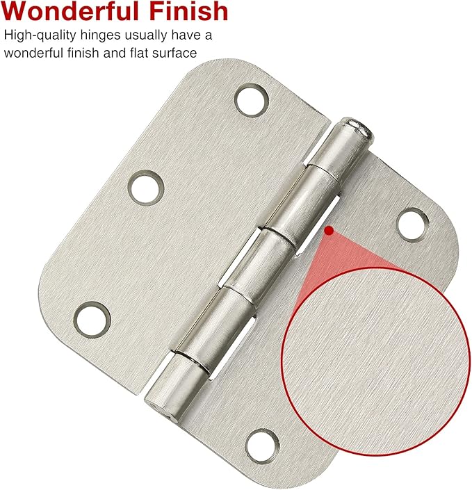 42 Pack Rounded Door Hinges Brushed Nickel 3.5 Inch Interior 5/8" 3-1/2" Flat