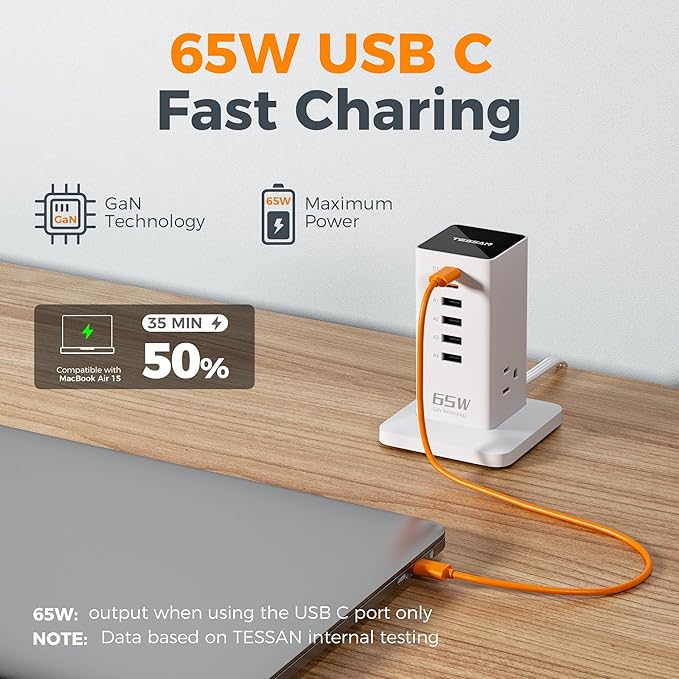 USB Charging Station for Multiple Devices PD 65W, TESSAN 9-in-1 USB C Charger