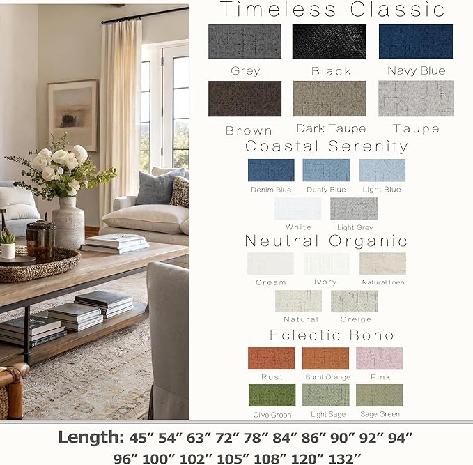 KOUFALL 92 Inch Blackout Curtains, Boho Taupe Pleated Curtains