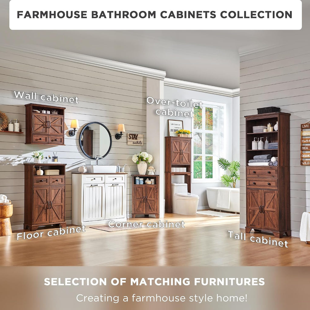 ACCOHOHO 67" Tall Farmhouse Over The Toilet Storage Bathroom Cabinet, Brown