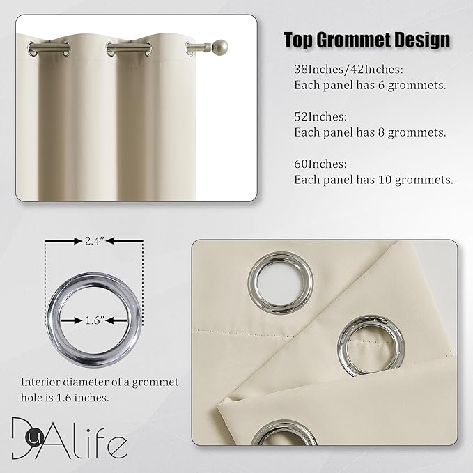 DUALIFE Extra Long Cream Beige 120 Inch Length Curtains 10 FT Blackout Window