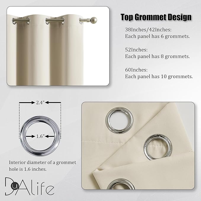 DUALIFE 96 Inch Length Cream Beige Curtains Blackout Window Drapes