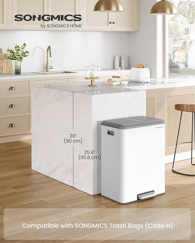 SONGMICS Trash Can, 2 x 8 Gallon Double Garabge Can