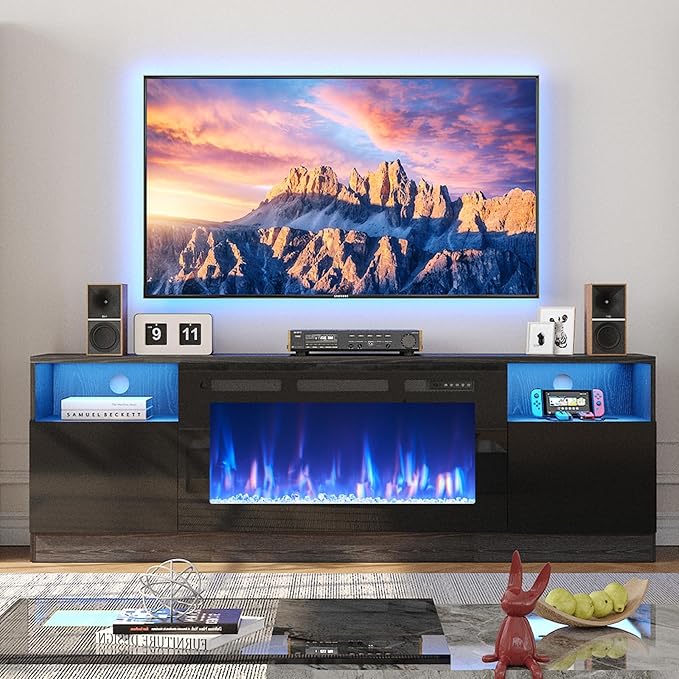 YISUFO 80” TV Stand with 36” Electric Fireplace, Large Modern Media