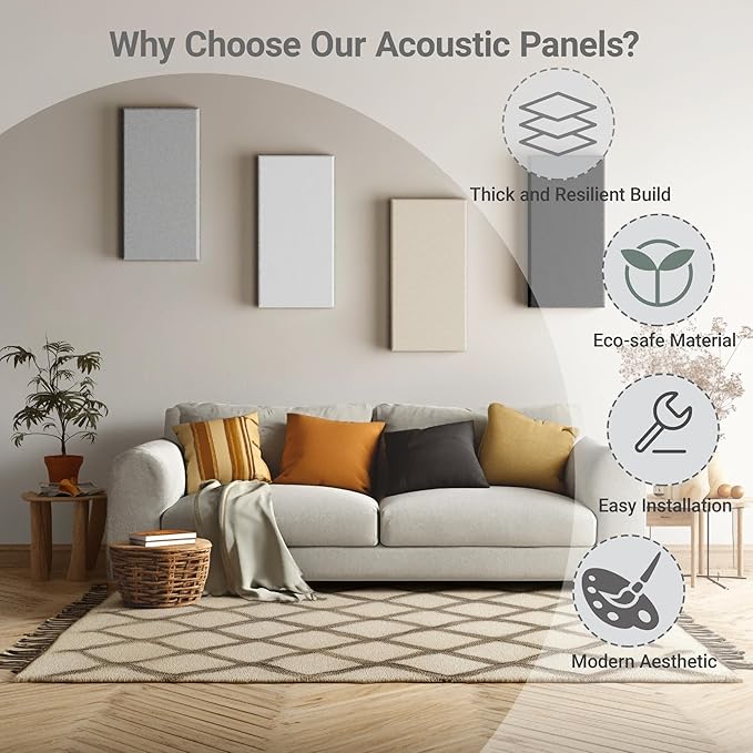 4 Pack High-Density Core with Fabric Cover Acoustic Panels – 24×12×2 In