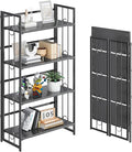 4NM No Assembly 4 Tiers Folding Bookshelf, 47.2" H Foldable Storage Shelves