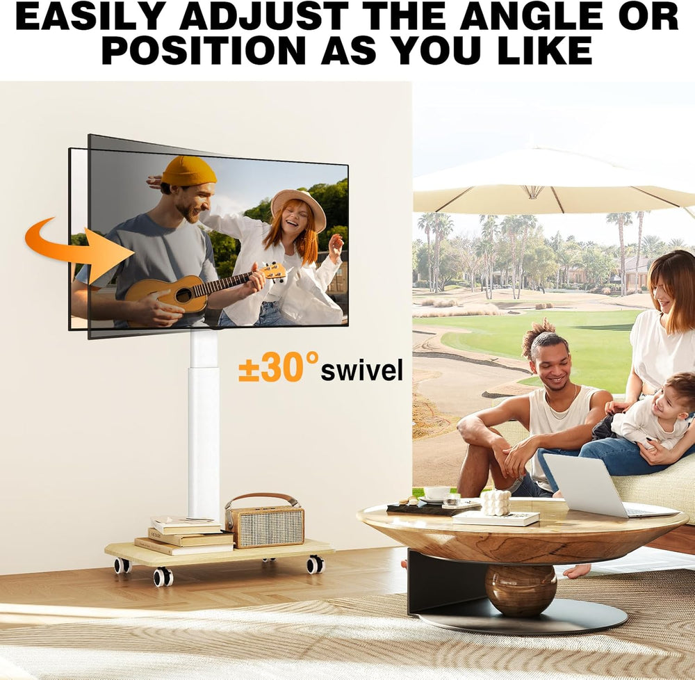 TVON Rolling TV Stand for 32-70 Inch TVs，Elegant Floor TV Stand with Wheels