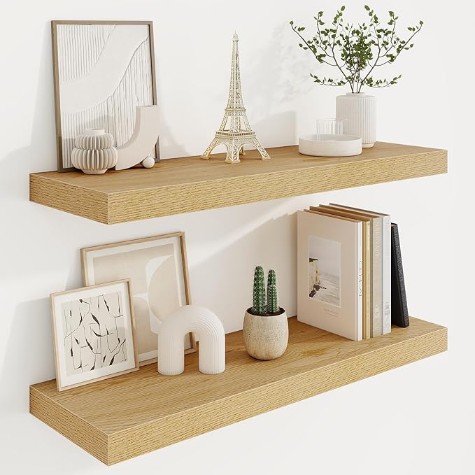 30in Floating Shelves for Wall, 2 Pack Long Wall Mounted Engineered Wood Shelves