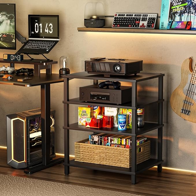 LELELINKY 4-Tier AV Media Player Stand Set of 2, Wooden TV Stand, Game Console