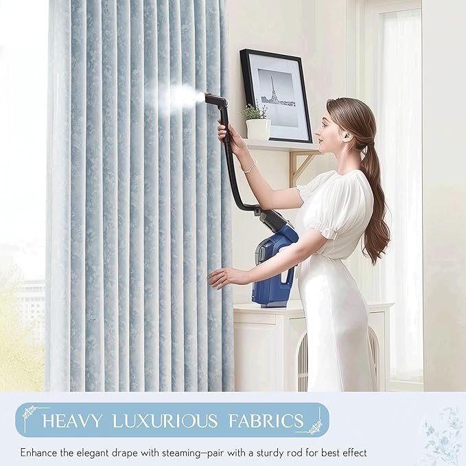 Beauoop Blue Floral Jacquard Blackout Curtains 72 Inches Long 2 Panels