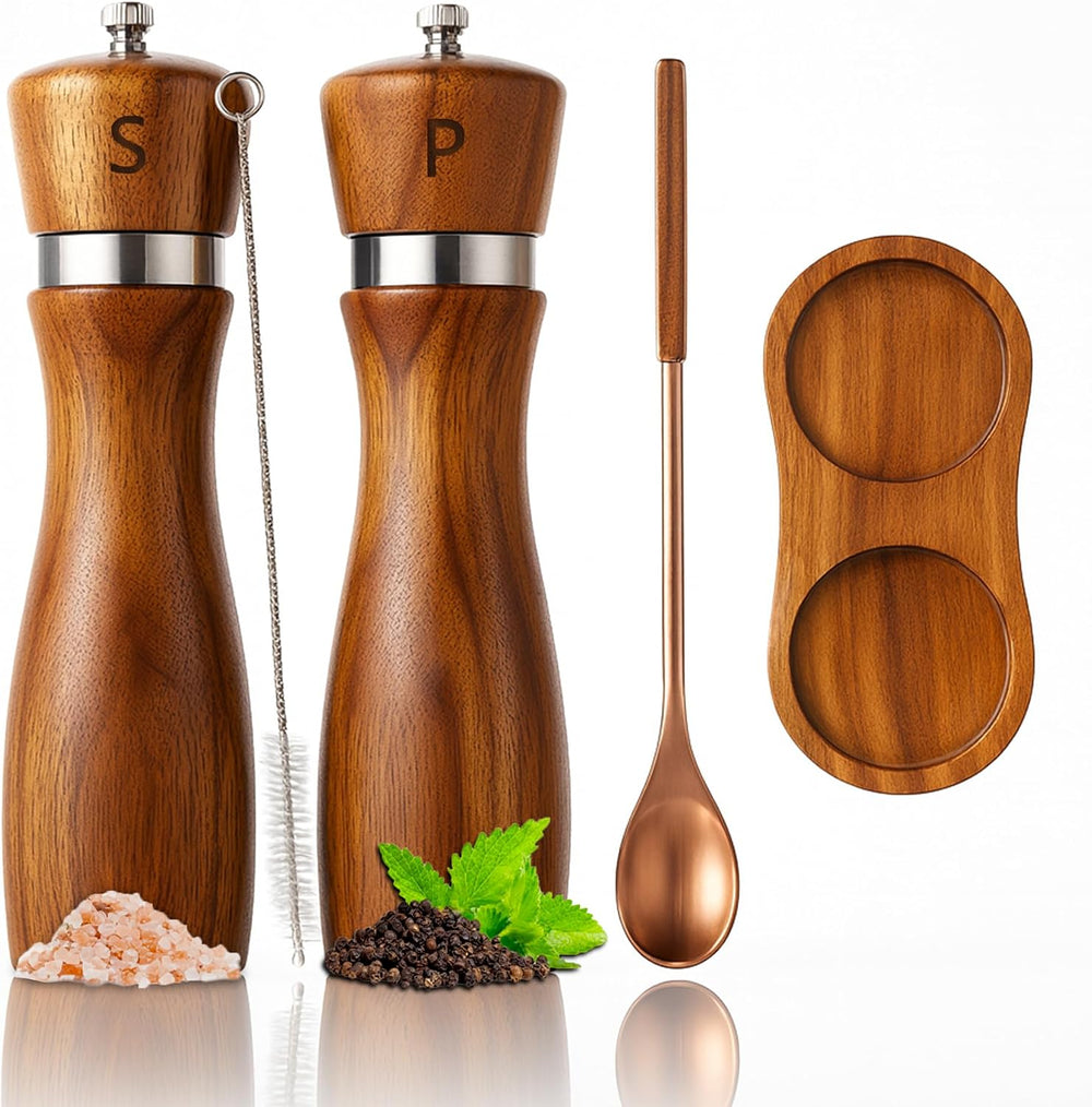 Premium Acacia Wood Salt & Pepper Grinder Set, 8-Inch, 2 Pack