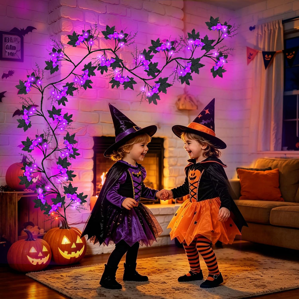9FT 72 LED Halloween Willow Vine Twig Decor Black Halloween Garland with Bat ...