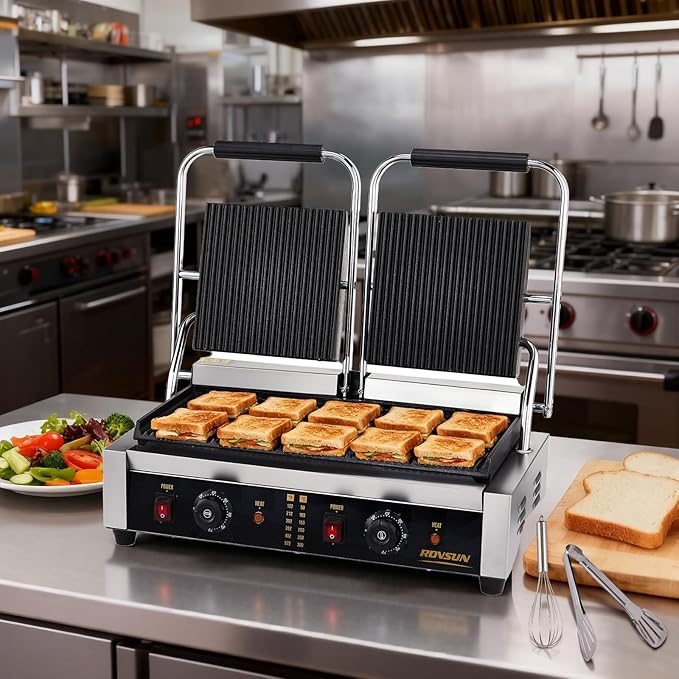 Bonnlo 813 Commercial Sandwich Make, 3600W Stainless Steel Countertop Panini