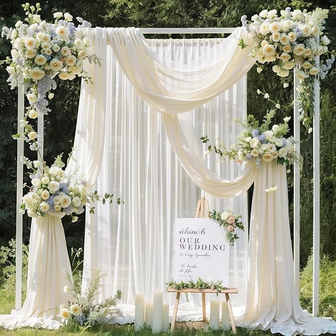 MDS Halloween Chiffon Draping Fabric - 2 Panel, 30" Wide x 30ft Long - Sheer Spooky Arbor & Canopy Drapery for Haunted House Backdrops, Party Ceilings, DIY Costumes & Themed Events - Ivory (Pack of 2)