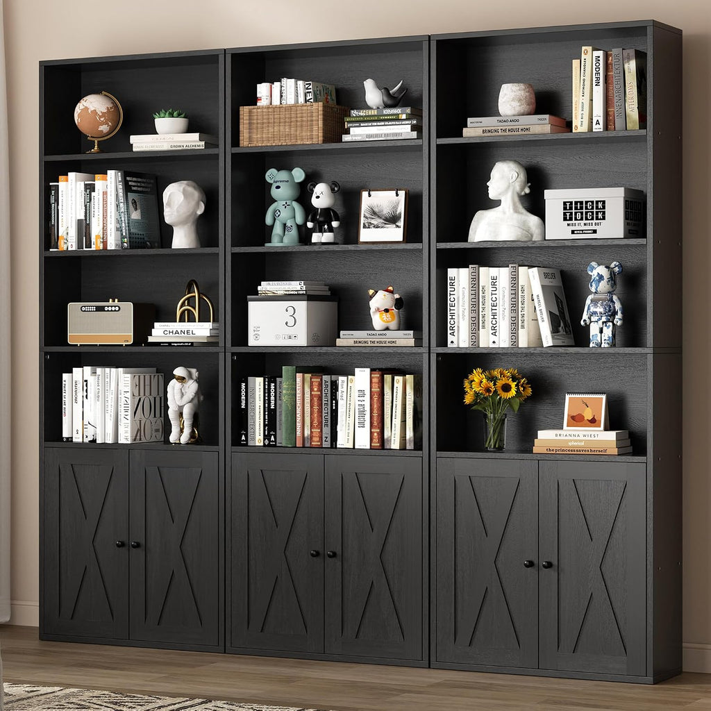 Shintenchi 6 Tier Bookshelf with Doors, Tall Standing Bookcase