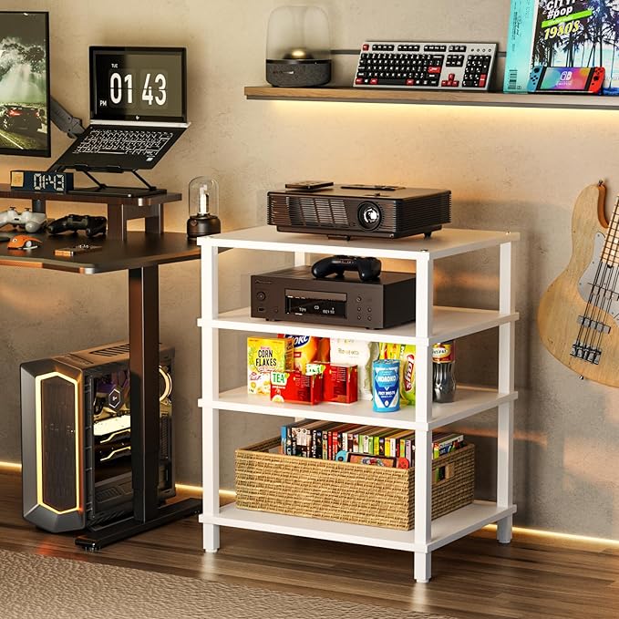 LELELINKY 4-Tier AV Media Player Stand Set of 2, Wooden TV Stand, Game Console