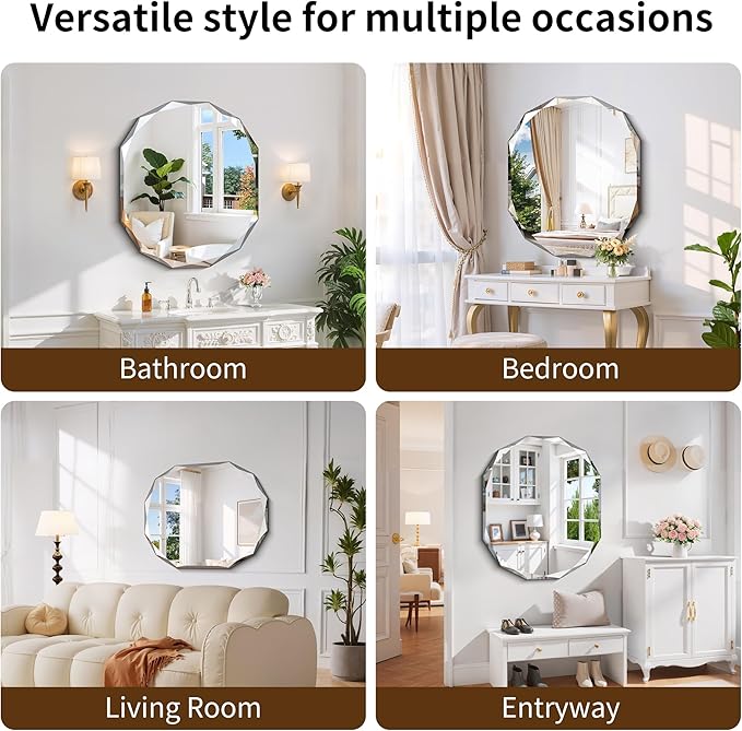 GLASHOM Frameless Bathroom Mirror, 30x36 inch Vanity Mirror Beveled Edge Wall