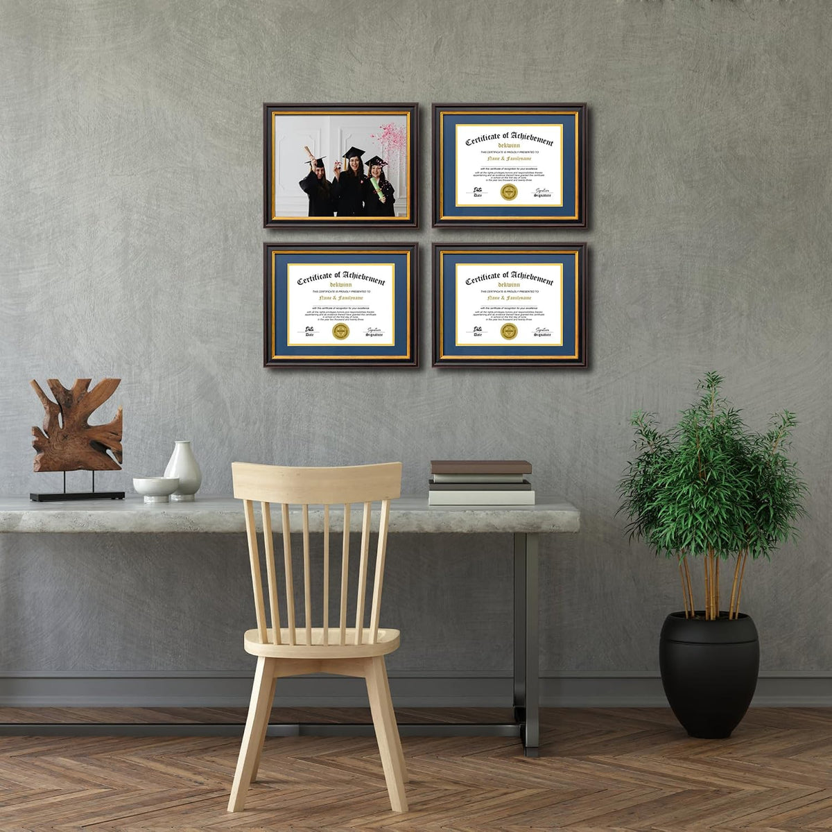 diploma frames 8.5x11 with mat or 11x14 without, side view