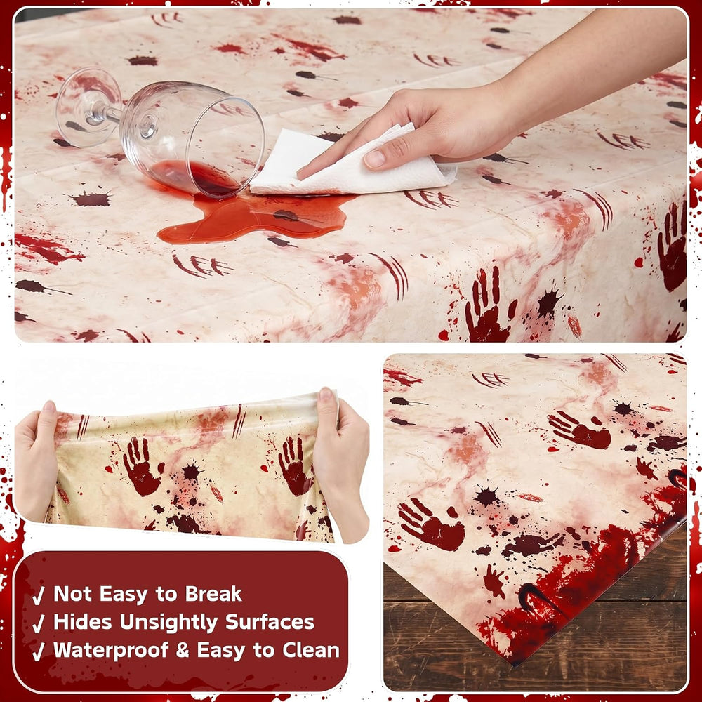 100FT x 54IN Halloween Bloody Print Plastic Tablecloth Roll with Cutter Box