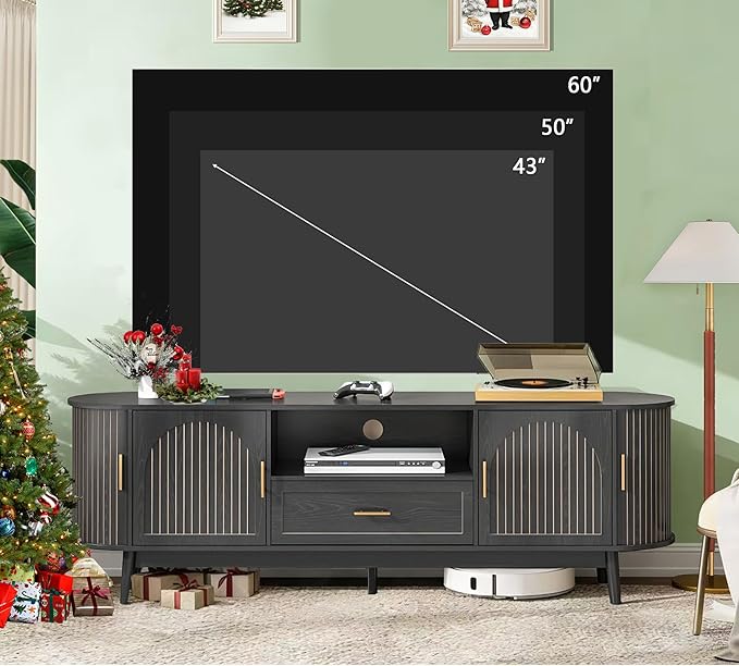 70" Fluted TV Stand for Tvs up to 80", Mid-Century Modern Entertainment Center