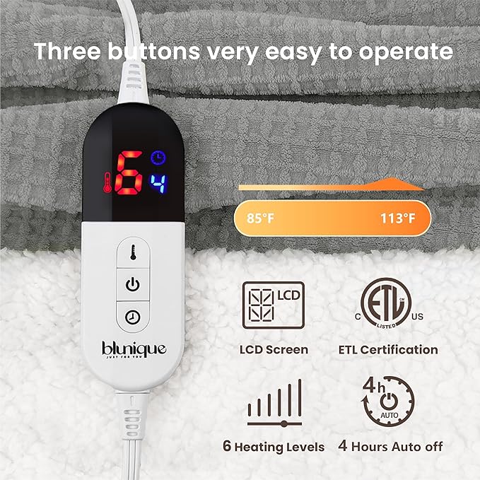 Heated Blanket Electric Throw Waffle, 50x60 Inches Sherpa Fleece Fast Heating