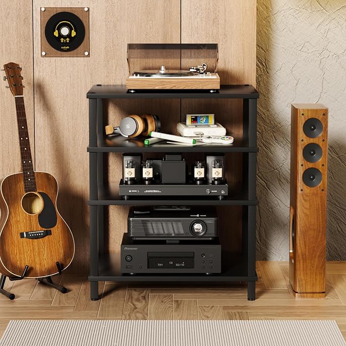 LELELINKY 4-Tier AV Media Player Stand Set of 2, Wooden TV Stand, Game Console