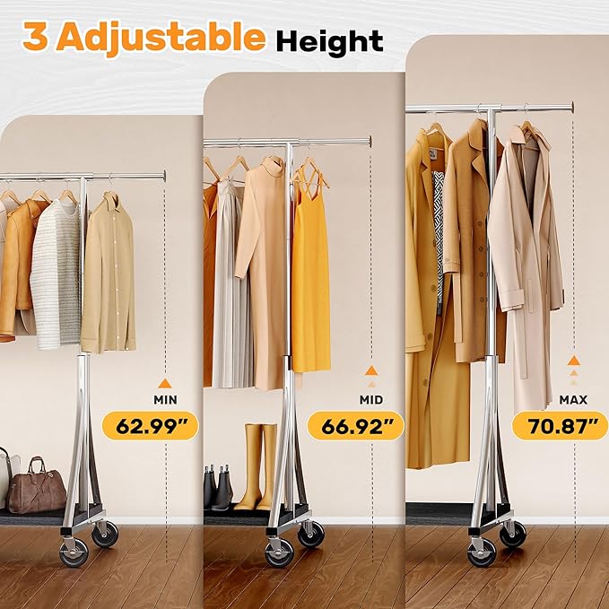 HOKEEPER Clothes Rack with Wood Shelves Height Adjustable Clothing Rack with