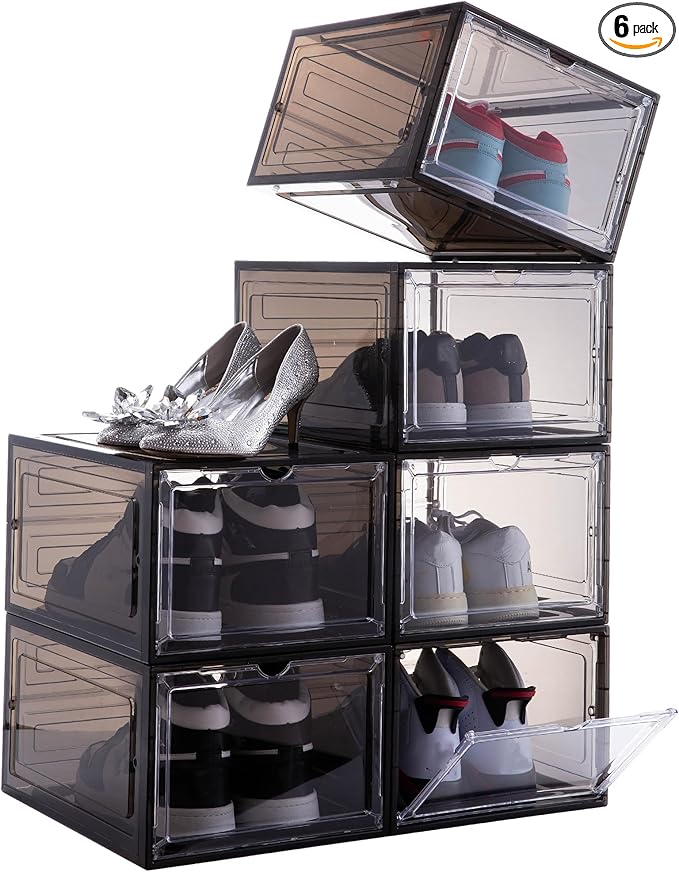 Attelite Shoe Box, Stackable Plastic Clear Shoe Box Organizer (6 Pack)