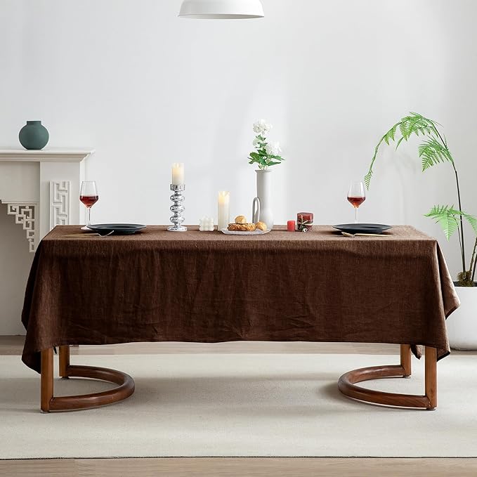 EVERLY 100% Pure Linen Rectangle Tablecloths 60x108Inches for Dining,Buffet Parties,Events,Weddings and Restaurants,Decorative Halloween,Thanksgiving Machine Washable Tablecloths-Chocolate