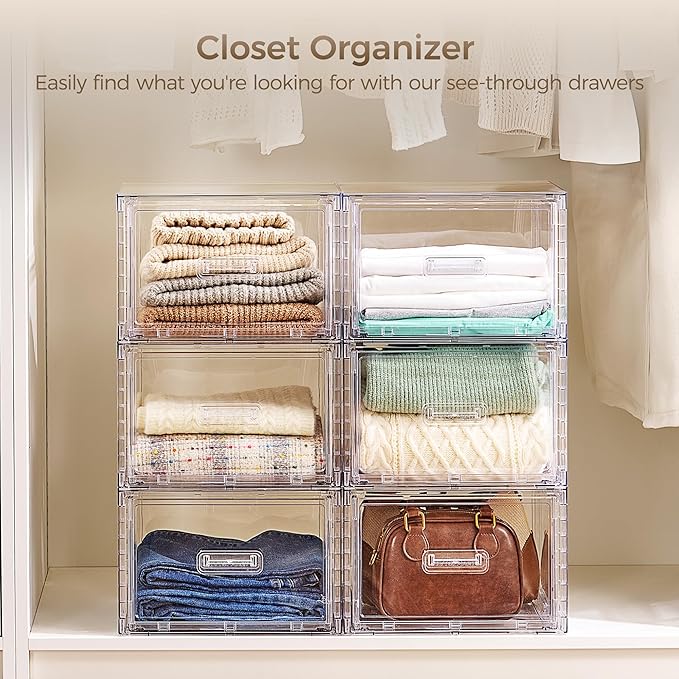 Vtopmart 4 Pack 18QT Clear Stackable Storage Drawers, Easily Assemble Closet