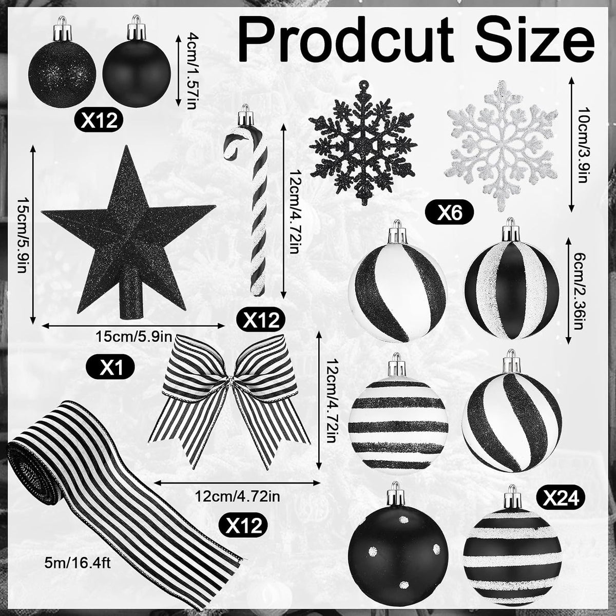 68 Pcs Black and White Christmas Tree Decor Nightmare Halloween Ornaments