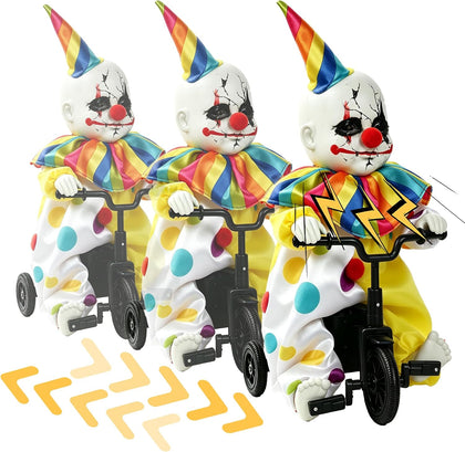 Hourleey Halloween Animated Clown Decorations, Sound Activated Riding Clown with Spooky Sounds, Moving Animatronic Decor for Indoor Outdoor Haunted House Prop Halloween Party Decor