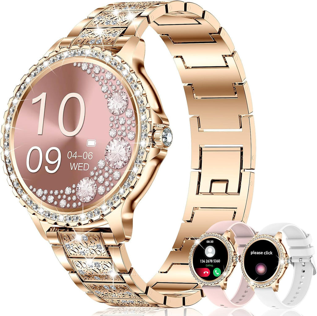 Smart Watches for Women (Answer/Make Call),120+ Sport Fitness Tracker Smartwatch for Android iOS,1.32" HD Screen with Heart Rate/Blood Oxygen/Sleep Monitor/AI Voice Watches for Women,3 Straps