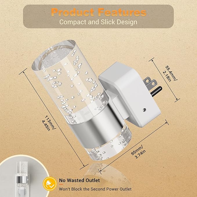 JandCase Night Light, Night Lights Plug into Wall, 2 Pack 3000K Warm White LED