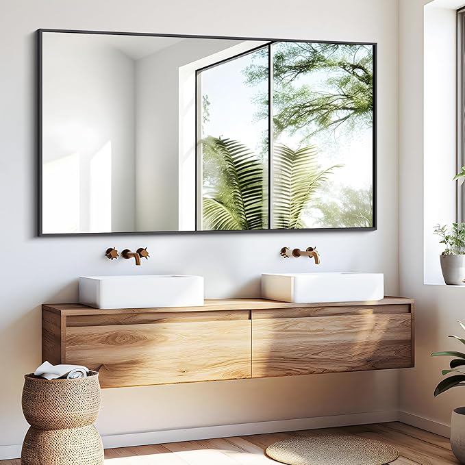 Black Bathroom Mirror for Wall, 30x50 Inch Rectangle Mirrors