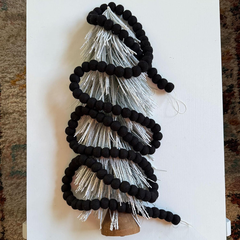 Black Felt Ball Garland, Wool Pom Pom Garland for Halloween Christmas Decor