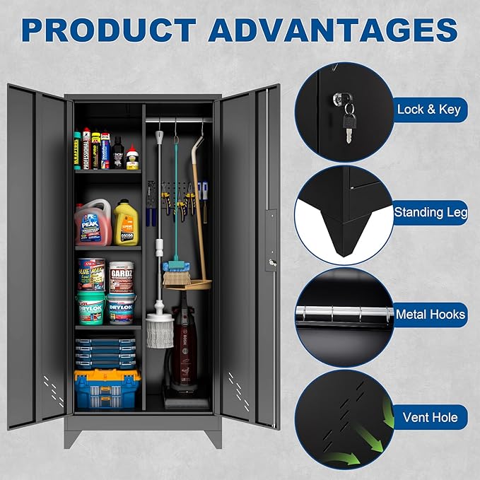 Garage Storage Cabinet, Broom Closet Storage Cabinet, Storage Shed, Metal