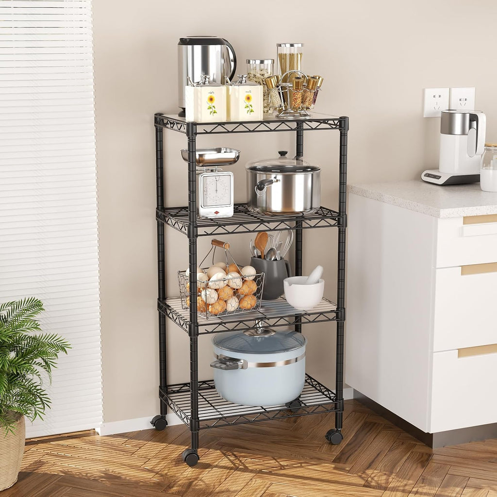 SINGAYE 4 Shelves Storage Shelf Wire Shelving Unit Metal Adjustable Wheels