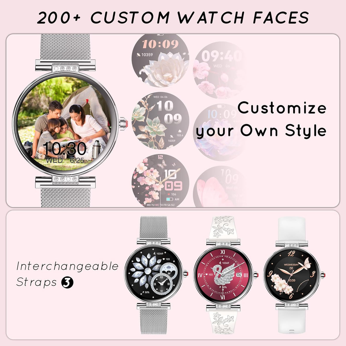 smart watch for women (3 bands) 1.19“ amoled, close-up detail